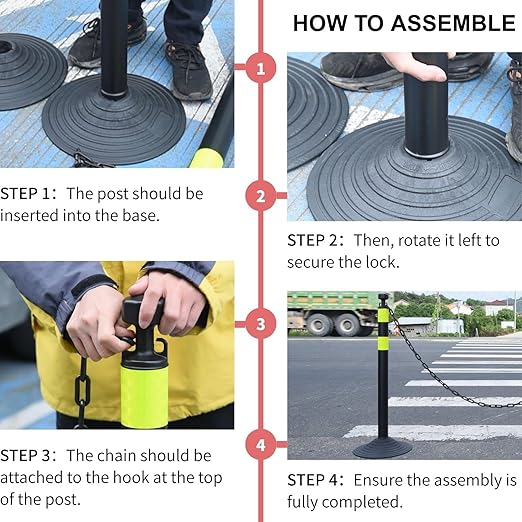 6 Pack Traffic Delineator Post Cones with Plastic Chain Crowd Control Barriers - Expandable 40" Traffic Control Cones, 6 x 6.6 Ft Chains for Indoor & Outdoor Use (Red-Rubber Base)