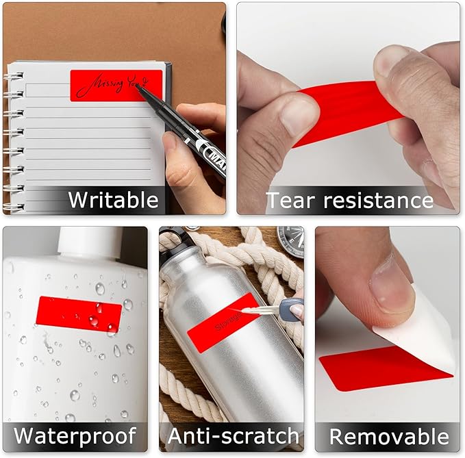 Red Color Coding Labels 1 × 2 Inches Self-Adhesive Vinyl Rectangle Stickers Waterproof Name Tags Removable Roll for Office School Home 500 PCS