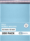 Light Blue Poly Bubble Mailers 8.5x12 inch #2 | Self Seal Padded Envelopes | Cushioned Bubble Mailer | Usable Size 8.5x11 | Water Proof | Lightweight mailing Shipping Bags | 200 Pack Bulk