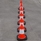 6 Pack 12" Orange PVC Safety Cones with Reflective Stripe, Black Base Stackable Training Cones for Soccer, Sports Drills, Gym, and Indoor or Outdoor Activities (6, Orange, 12 Inch)
