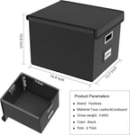 Huolewa File Organizer Boxes with Lids, Collapsible Faux Leather Hanging File Folder Box Organizer with Plastic Slide, Decorative Home/Office Filing System Boxes for File and Folders Storage