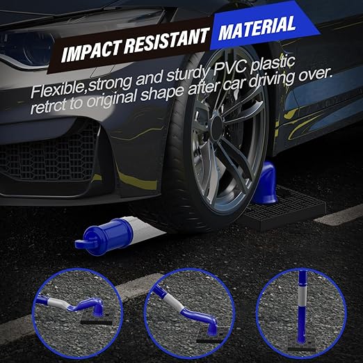 RoadHero 45 Inch Delineator Post with Rubber Base, Heavy Duty Blue Traffic Delineator Posts Cones with Reflective Collars for Parking Lots, Road Safety, Construction Events 3 Pack