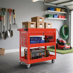 3 Tier Rolling Tool Cart on Wheels, 450 LBS Capacity Tool Cart with Drawers, Heavy Duty Rolling Utility Cart on Wheels, Rolling Tool Work Carts for Garage, Warehouse and Repair Shop,Red
