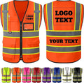 Custom Safety Vest with Logo Personalized High Visibility Vest Reflective for Men with Pockets Zipper Construction Workwear