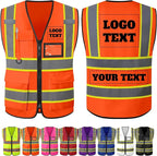 Custom Safety Vest with Logo Personalized High Visibility Vest Reflective for Men with Pockets Zipper Construction Workwear