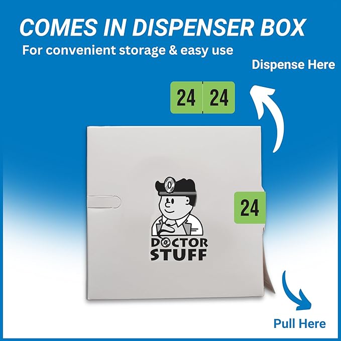 2024 Year Stickers, Doctor Stuff 2024 Chart Stickers, Fluorescent Green Color Coded, USA Made Year Labels for End Tab File Folders, 500 Labels per Roll, 1 Roll, 3/4" x 1-1/2"
