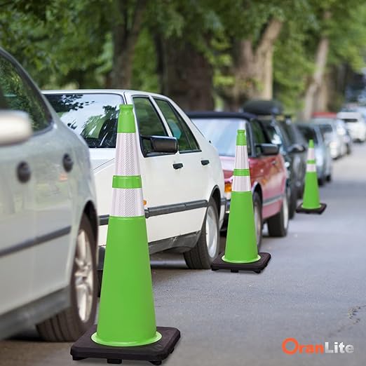 6 Pack 36" Large-Sized PVC Traffic Cones with Heavy-Duty Black Base, Garage Parking Lot Cones Structurally Stable Weatherproof Road Construction Safety Cones (6, Green, 36" Extra Large)