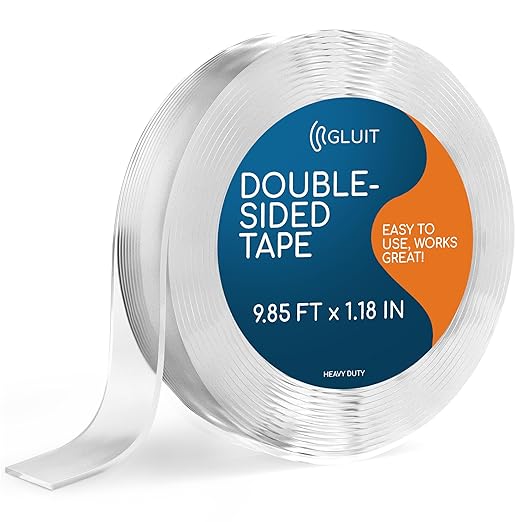 GLUIT Double Sided Tape Heavy Duty 9.85ft – Teacher Tape for Walls & Posters, Strong Removable Mounting Tape, Reusable Washable Nano Gel Sticky Wall Tape for Classroom Home Office 17.5 lbs