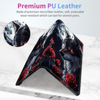 Car Registration and Insurance Holder,Leather Insurance License and Registration Card Holder for Car Glove Box, Auto Truck Document Holder Organizer for Men Women-Wolf with Moon Red Rose