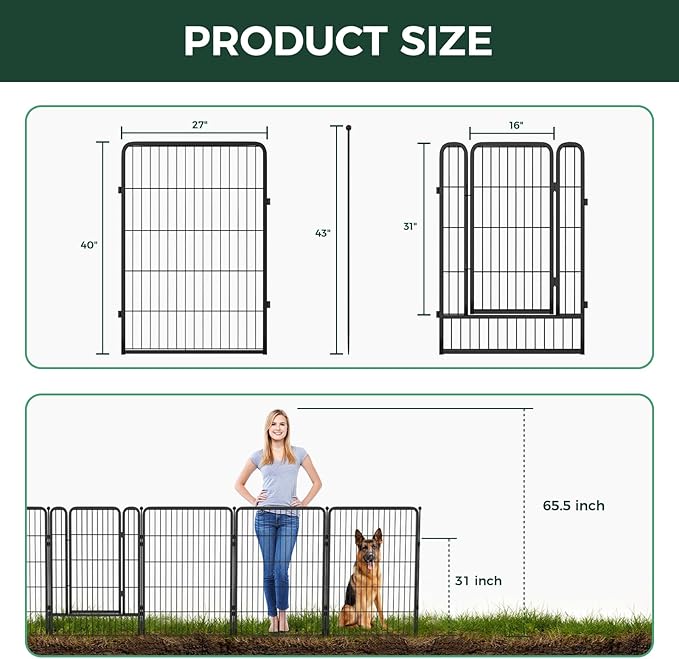 FXW Garden Fence Outdoor for The Yard – 40in(H) x 109.4ft(L) Heavy Duty Metal Animal Barrier for Dog and Rabbit, Decorative Dog Fence, 48 Panels, Black