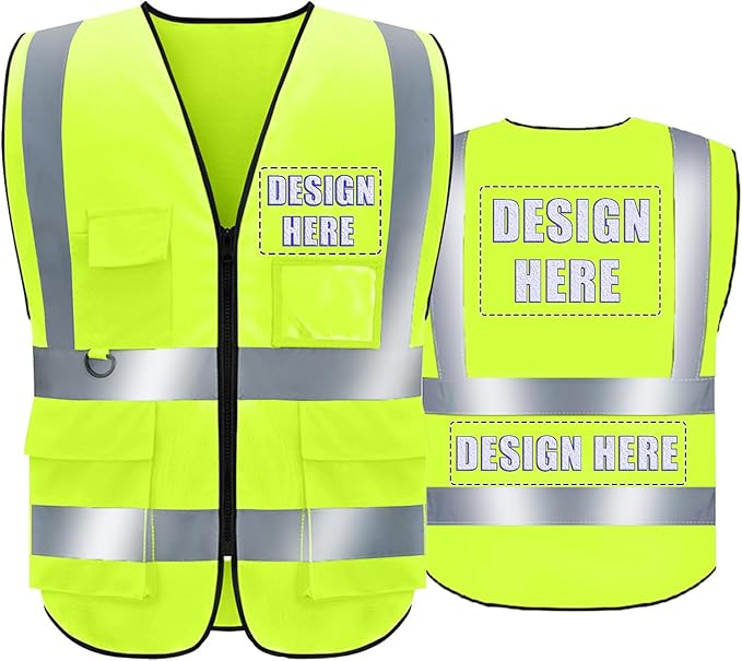 BeautyWill Custom Safety Vest Customized Logo Class 2 High Visibility Reflective Vest with Pockets Construction workwear