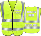 BeautyWill Custom Safety Vest Customized Logo Class 2 High Visibility Reflective Vest with Pockets Construction workwear