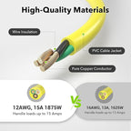 BN-LINK 3ft Outdoor Extension Cord, 12/3 SJTW Heavy Duty Power Cord, 3-Prong Grounded Plug, Weather Resistant, 15A, 1875W, Yellow, for Lawn, Garden, Appliances, ETL Listed