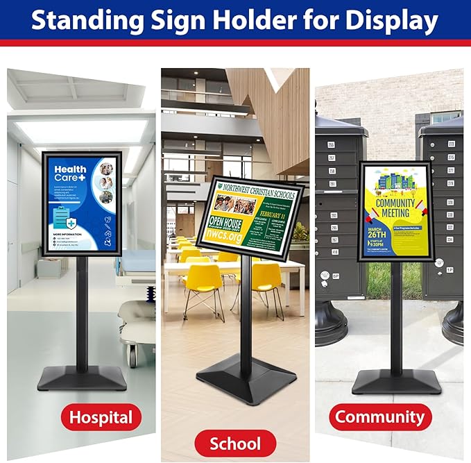 Sign Stand 11x17inch Pedestal Sign Holder Poster Stand 3Packs Adjustable Floor Standing Sign Holder with Heavy Duty Display Stand for Indoor Outdoor Business Store Sign Holders(Black)