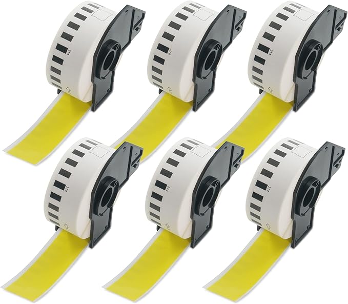 BETCKEY - Continuous Length Labels Replacement for Brother DK-2214 (0.47 in x 100 ft), Compatible with Brother QL Label Printers [6 Rolls/Continuous Labels, Yellow]