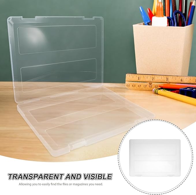 4pcs File Storage Box Clear Wear-resistant Plastic Document Organizer for Office Home Travel Portable Multipurpose File Box Case for Paper Receipts Magazine Protection