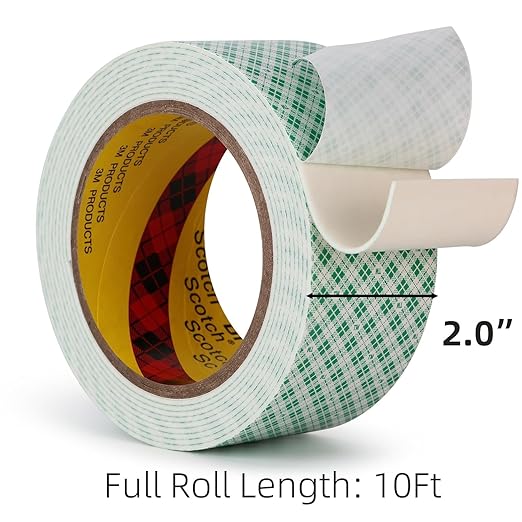 Double Sided Foam Tape 2" x 10Ft 2 Pack White Double Coated Urethane Adhesion Polyurethane Tape for Bonding Attaching Mounting Interior Signage Nameplates DIY Card