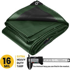 PROTARP Extra Heavy Duty 16 Mil Tarp Cover, Waterproof, UV Resistant, Rip and Tear Proof, Poly Tarpaulin with Reinforced Edges for Roof, Camping, Patio, Pool, Boat. (Green/Black 24′ X 50′)
