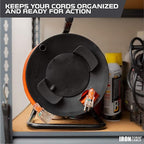 IRON FORGE CABLE Extension Cord Storage Reel with Metal Stand, Black - Portable Cable Reel That Holds Up to 100 Ft of Extension Cords, Hose, or Rope