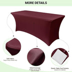 Obstal 6 Pack Stretch Spandex Table Covers for 8 Foot Tables - 8 FT Universal Rectangular Fitted Tablecloth Protector for Wedding, Banquet, Party, Wine Red, 96 Length x 30 Width x 30 Height Inches