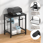 NANANARDOSO Label Holder for Thermal Printer with Basket,Wooden Label Holder for Shipping Label Printer,Sticker Roll Holder for Home, Office Small Business,Black