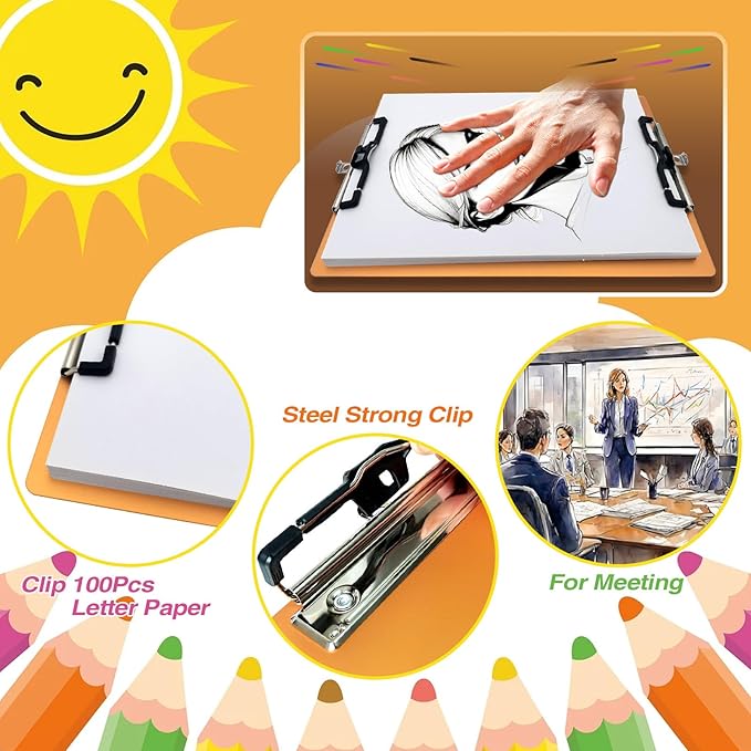 Aluminum Metal Clipboard Sturdy Stainless Hangable with Pen Holder Double Clip Board Size Letter A4 9" x 12.6" for School Office Business Medical Professionals Workshop Factory