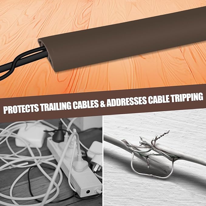 Floor Cord Cover Cable Cavity Self Adhesive Cord Hider Floor 3.3FT Floor Cable Management Power Cord Protector Floor Electric Cord Covers for Offices, Gym, Exhibitions (CoffeeBrown, 1.18" x 3.3')