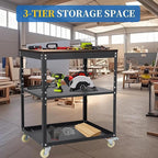 Adjustable Planer Stand with Wheels, Heavy Duty Planer Table for Miter Saw, Table Saw, and Power Tools, 500 lbs Capacity 3-Tier Steel Tool Stand with Storage Shelves for Workshop & Garage
