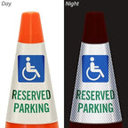 SmartSign 6-Pack Reflective Parking Cone Signs with ADA Wheelchair Symbol, 360 Visibility, Non-Adhesive Vinyl, 3-Side Print