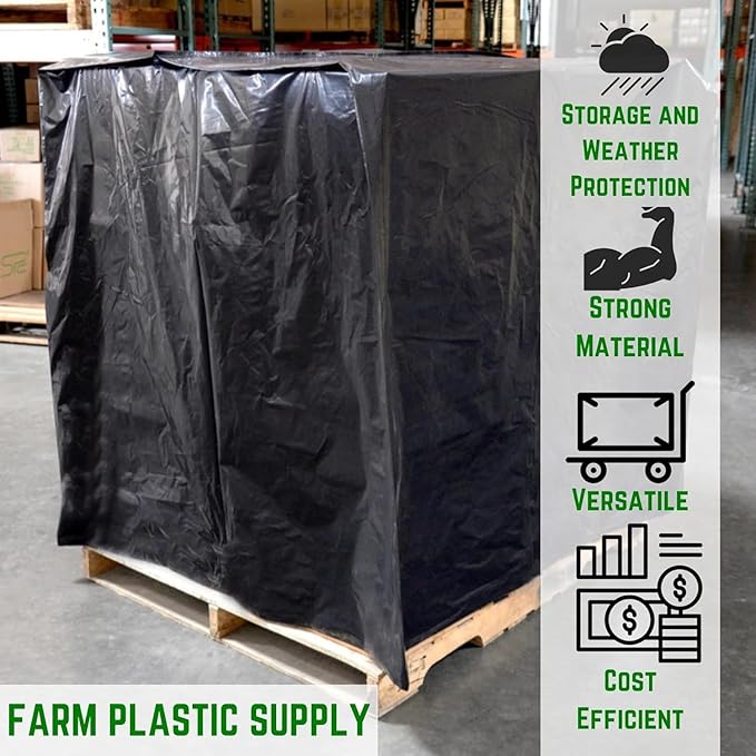 Farm Plastic Supply - Black Pallet Covers - 3 Mil - (55" x 53" x 75") - Heavy Duty Construction Grade Strength Pallet Bags, Pallet Covers, Polyethylene Pallet Bags, and Pallet Storage (10 Pack)