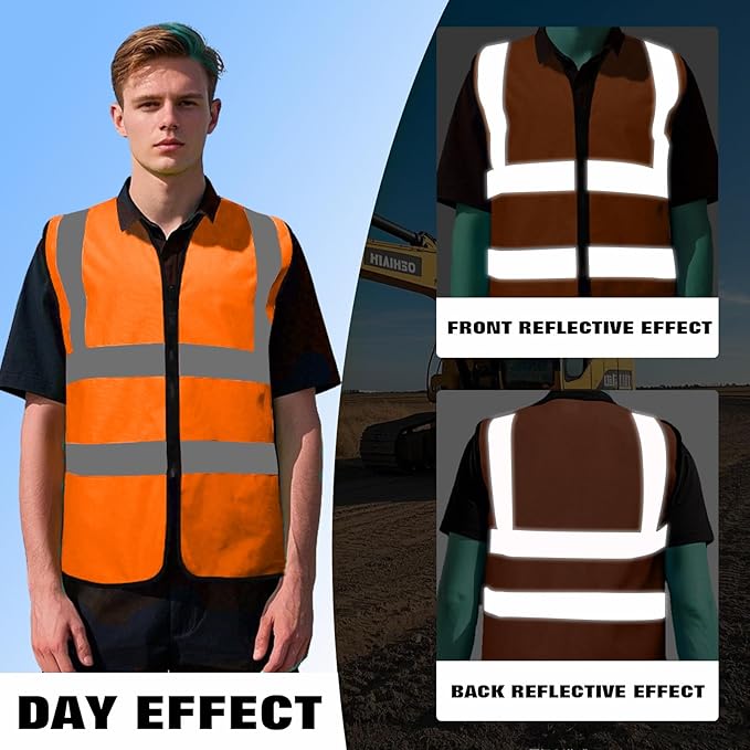 BeautyWill Custom Safety Vest Customized Logo Class 2 High Visibility Reflective Vest with Pockets Construction workwear