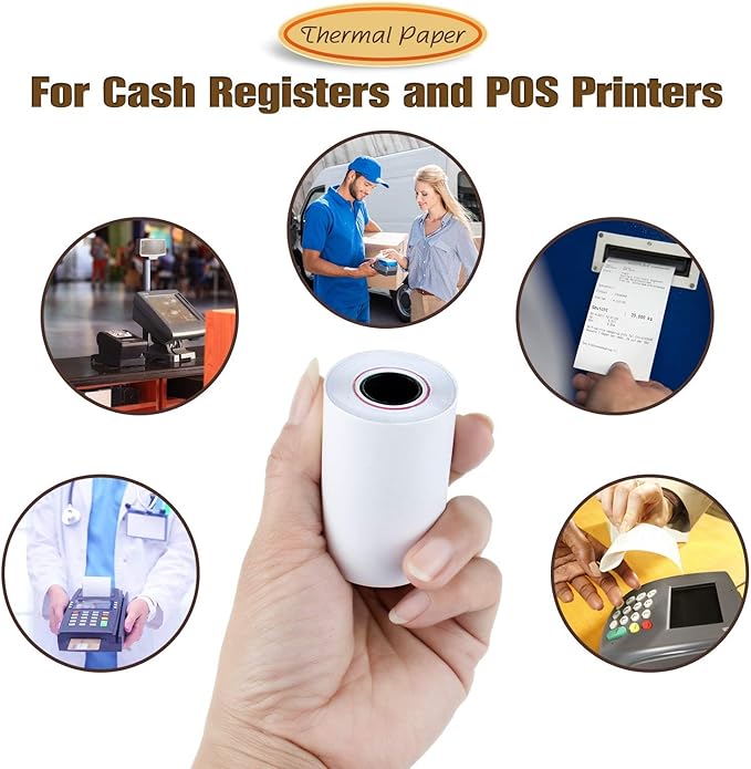(50 Rolls) 2 1/4" 50' feet White Paper Cash Register POS Receipt, Fits All Credit Card Terminal Great For Cashier Receipt Small Business Premium Quality