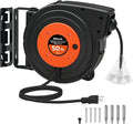Retractable Extension Cord Reel, 50 FT Heavy Duty Power Cord, 14AWG/3C SJTOW, 3 Grounded Outlets Lighted Triple Tap, 13 Amp Circuit Breaker, UL Listed, Orange B50CR06