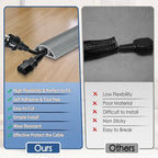 Floor Cord Cover for Wires on Floor Self Adhesive Cord Hider Floor Cable Management Wire Covers for Cords Protector Prevent Cable Trips Cord Cavity W 0.47" x H 0.27", Gray Wood, 3.3Ft