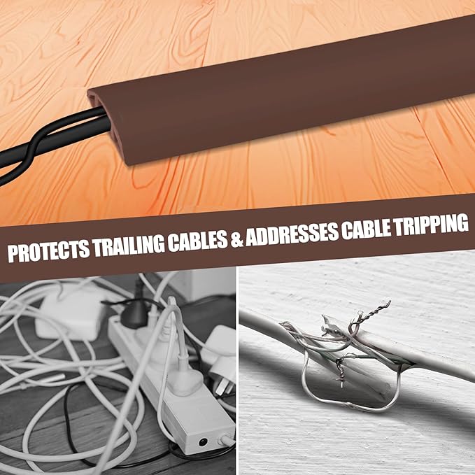 Floor Cord Cover Self Adhesive Cord Hider,3.3FT Cable Management, Extension Strip Protector for Wires, Prevent Cable Trips for Offices, Gyms, Exhibitions Cavity:0.39"(W) x 0.27"(H) Coffee