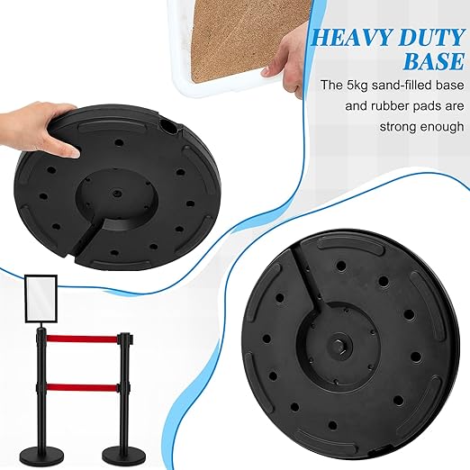 Therwen 6 Pcs Double Retractable Belt Barrier with Stanchion Dual Retractable Safety Belt Heavy Duty Crowd Control Stanchions Stainless Steel Post Holder Safety Barrier Stand (9.8 ft,Black and Red)