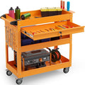 3 Tier Rolling Tool Cart on Wheels, 450 LBS Capacity Tool Cart with Drawers, Heavy Duty Rolling Utility Carts on Wheels, Rolling Tool Work Carts for Garage, Warehouse and Repair Shop,Orange