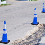 6 Pack 28 Inch Blue Reflective Traffic Cones, Durable Black Base Cones for Parking Management, Construction Sites and Outdoor Events (6, Blue, 28 Inch)