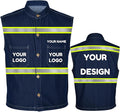 YOWESHOP Men's Reflective Safety Denim Vest，Custom Safety Outdoor Denim Work Vest with Hi-Vis Stripes for Night Commute