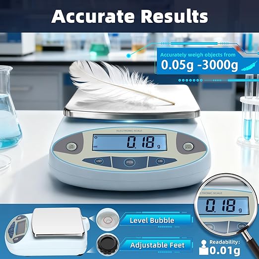 Lab Scale 3000g x 0.01g,13 Unit 0.01g Accuracy High Precision Digital Analytical Balance, Electronic Laboratory Precision Gram Scale Digital Kitchen/Jewelry/Scientific Scale