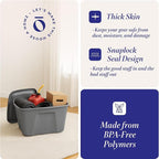 HOMZ 4-Pack Durable Molded Bin, Plastic Storage Containers w/Lids, 10 Gallon, Silver - Stackable Organizer Totes and Boxes for Bedroom, Kitchen, and Garage Organization