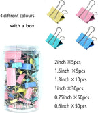 150 Pcs Colored Binder Clips Assorted Sizes with a Box, Jumbo, Large, Medium, Small, Mini, Micro,6 Sizes for Office, School and Home