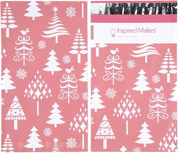 Inspired Mailers - Holiday Poly Mailers 6x9-100 Pack - Christmas Trees (Rose Gold) - Small Holiday Mailers - Cute Packaging Bags for Shipping - Christmas Poly Mailer 6x9