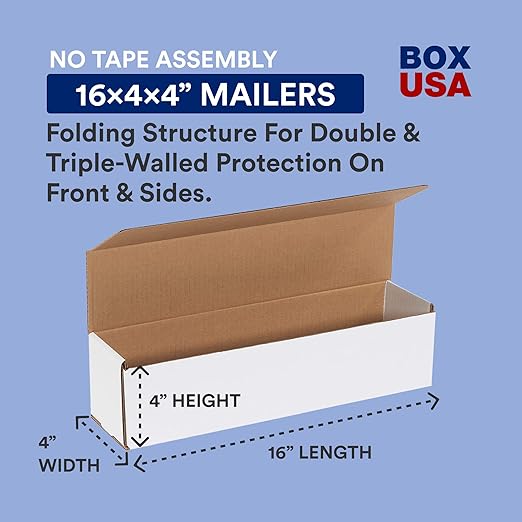 Box USA Moving Boxes Medium 16"L x 4"W x 4"H, 50-Pack | Corrugated Cardboard Box for Packing, Shipping and Storage 16x4x4 1644