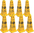 Caution Wet Floor Sign, 26.4-Inch Safety Cone, 8 Pack Yellow Plastic, High-Visibility, Non-Fading, Slip-Resistant Base, Stackable, Indoor Outdoor Warning Sign