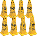 Caution Wet Floor Sign, 26.4-Inch Safety Cone, 8 Pack Yellow Plastic, High-Visibility, Non-Fading, Slip-Resistant Base, Stackable, Indoor Outdoor Warning Sign