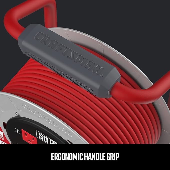 CRAFTSMAN 50 Ft. Contractor Edition Retractable Extension Cord Reel with 4 Outlets & Heavy Duty 12AWG SJTW Cable