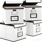 Huolewa Portable Leather File Organizer Boxes with Lids, Office Document Boxes Organizer, Filing Boxes, Decorative Small File Boxes for Hanging Files, File Cabinet for Office/Home - 4 Pack