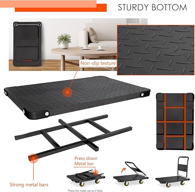 Platform Truck, Foldable Flatbed Cart Heavy Duty Push Cart Dolly Large Platform w/ 5'' Swivel Wheels 2000LBS Capacity Moving Hand Dolly for Groceries, Garage, Warehouse (35'' L x 22.5'' W)
