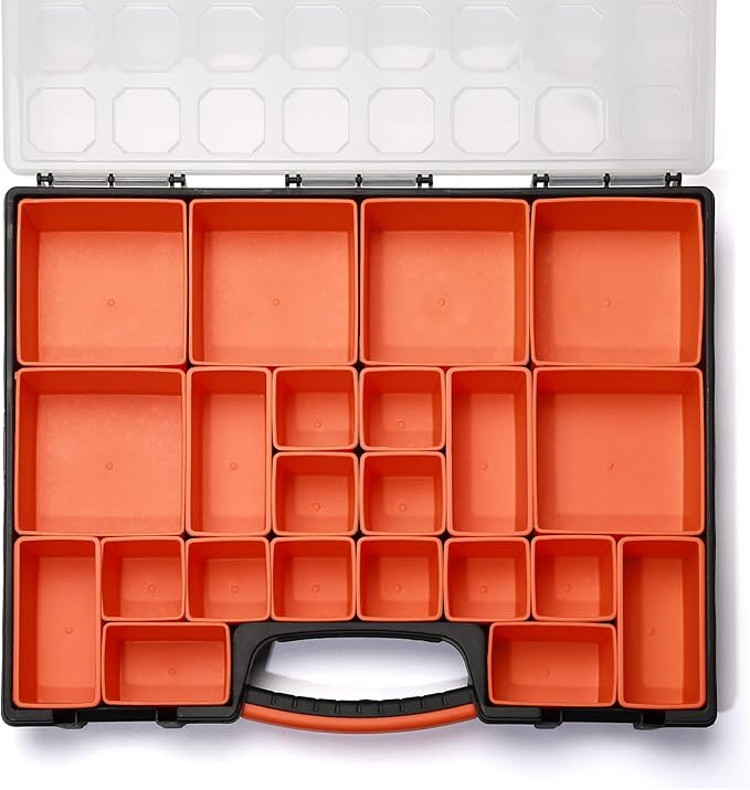 AIRTOON Multi-Purpose Toolbox, Professional Organizer with 24 Bin Compartments, Box Organizer for Hardware, Screws, Bolts, Nuts, Nails, Tools, Arts